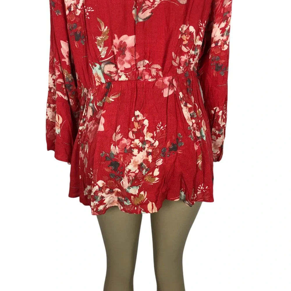 Torrid Floral Print Crochet Lace V-Neck Bell Sleeve Tunic Top Size 1X Boho Gauze - Picture 7 of 8